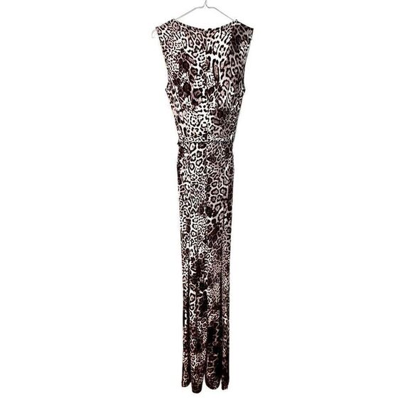 Calvin Klein Animal Print Belted Sleeveless Jersey Jumpsuit Brown Size 12 - Picture 3 of 4